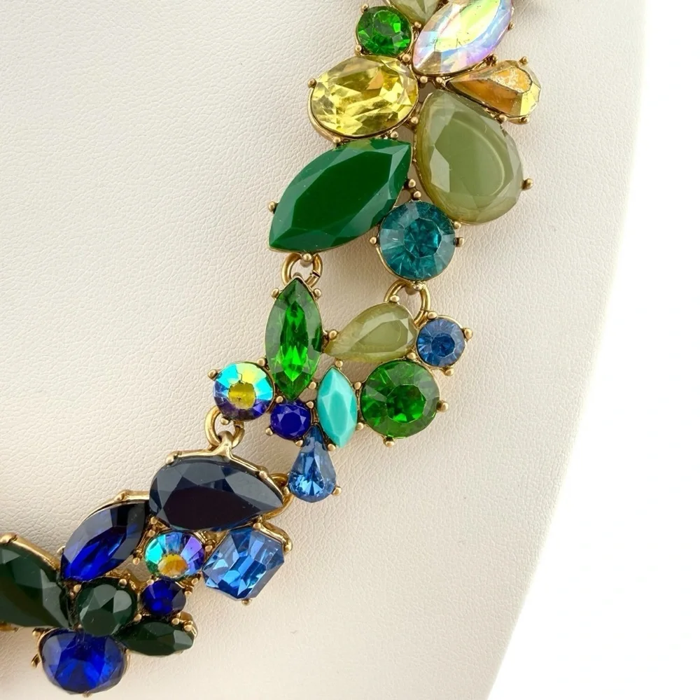 J. Crew Multicolor Ombré Gem Necklace in Blue, Green & Gold